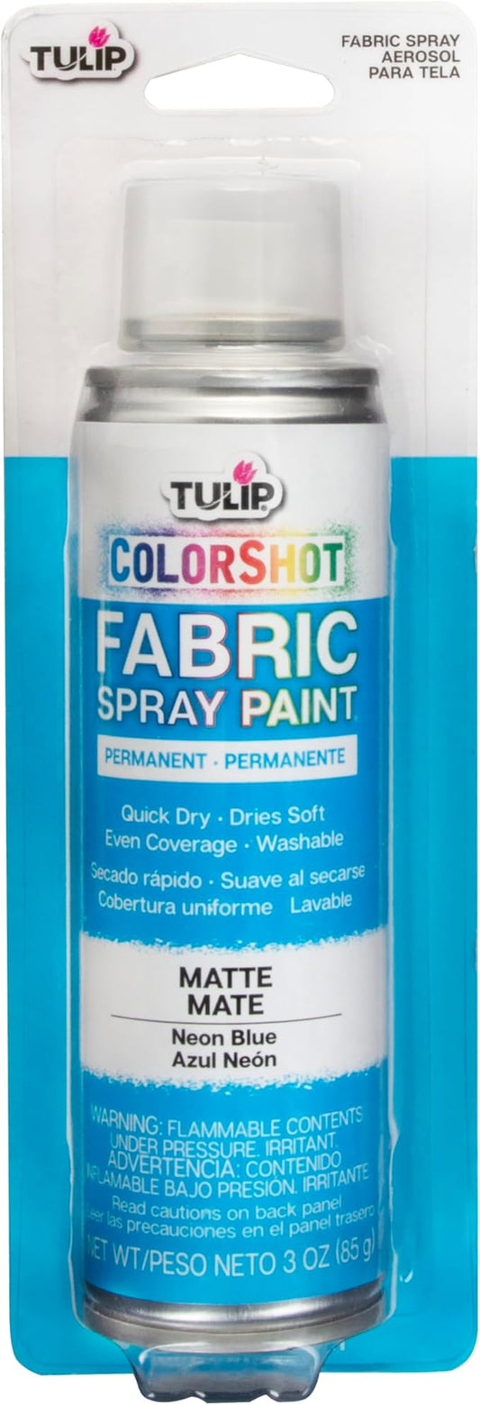 Tulip ColorShot Instant Fabric Spray Paint, Permanent Color Spray-On Fabric Paint, 3oz, Neon Blue