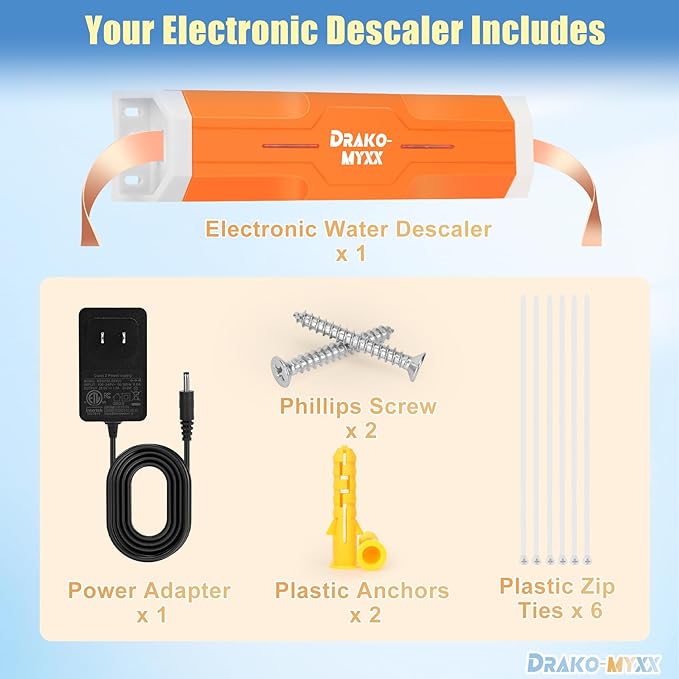 Electronic Water Descaler No Salt Water Treatment System for Whole House, Compatible With Pipes Up to 1 Inch (25.4 mm) in Diameter, Effectively Reduces Limescale and Mineral Deposits