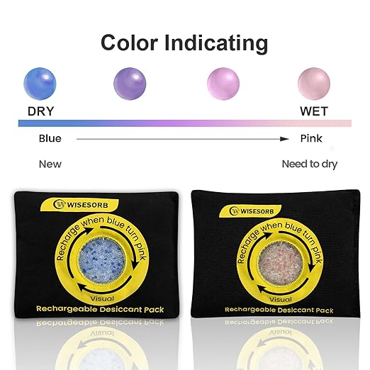 500g Reusable Silica Gel Desiccant Packs, Rechargeable Dehumidifier Moisture Absorbers with Color Indicator for Storage, Gun Safes, Suitcases, 3D Printing Filaments, Electronics, Car [2 Pack]