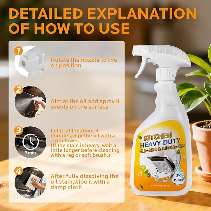 Kitchen Cleaner Spray for Oven Cleaner - clean up kitchen oil stains Degreaser for Range Hoods, Cooktop Cookware & Appliances - Rich Foam & Deep Cleaning for Heavy Duty