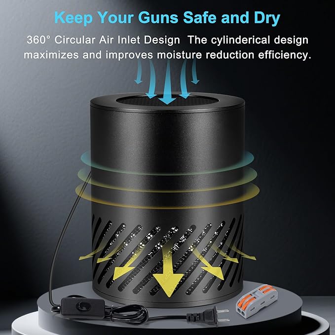 Gun Safe Dehumidifier Electric, Dehumidifier for Gun Safe Dryer, Plug in Gun Safe Heater, 360° Heating Circular Air with Built-in Fan
