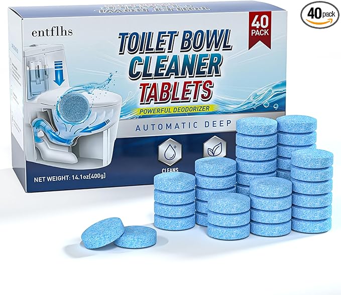 Toilet Bowl Cleaner Tablets 40 Pack, Long-Lasting Drop-in Tank Tablets with Sustained-Release Technology, Fight Tough Stains & Odors, Household & Commercial Use, Compatible with Most Toilets-CleanA