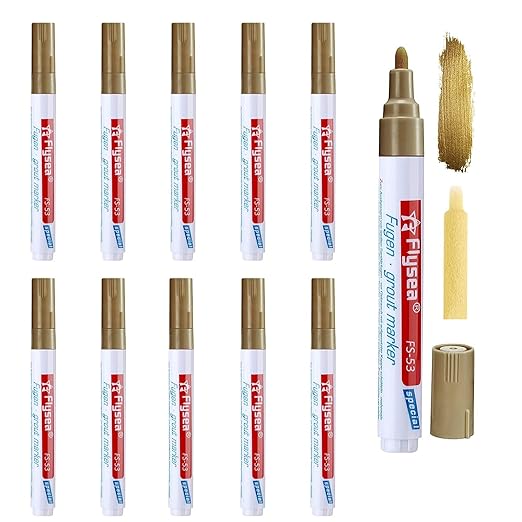 10 Pieces Tile Pen Wall Grout Color Pen Tile Repair Pen Wall Gap Grout Restore Marker For Tiles Floor Kitchen Bathroom(Gold)