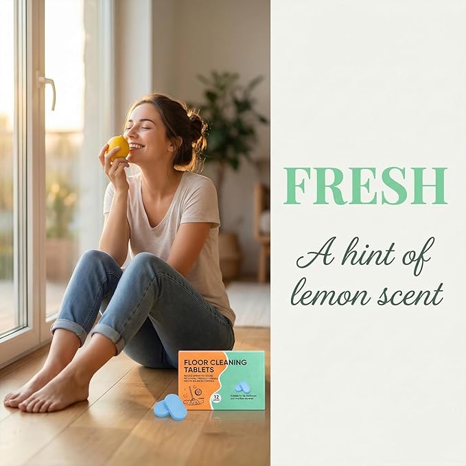 Floor Cleaning Tablets, Multi-Surface Floor Cleaner Solution with Mopping for Bathroom, Kitchen, Floors & Tile, Lemon Scent (12 pcs) (2)