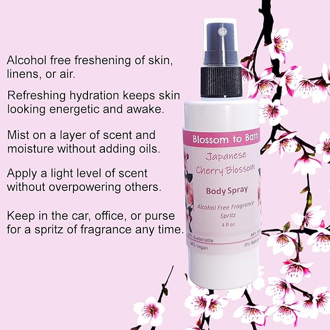 Japanese Cherry Blossom Body Spray (4 Ounce) - Phthalate Free Fragrance - Energizes Skin with an Elegantly Blossoming Scent