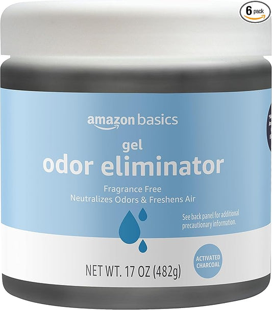 Amazon Basics Gel Odor Eliminator, Activated Charcoal, Fragrance Free, 17 Oz, Pack of 6