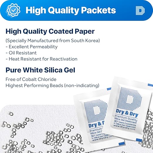 Dry & Dry 5 Gram [500 Packets] Silica Gel Packets Silica Gel Desiccants, Silica Gel Packs - Rechargeable Moisture Absorbers for Food Storage, Electronics, 3D Filament & Safes