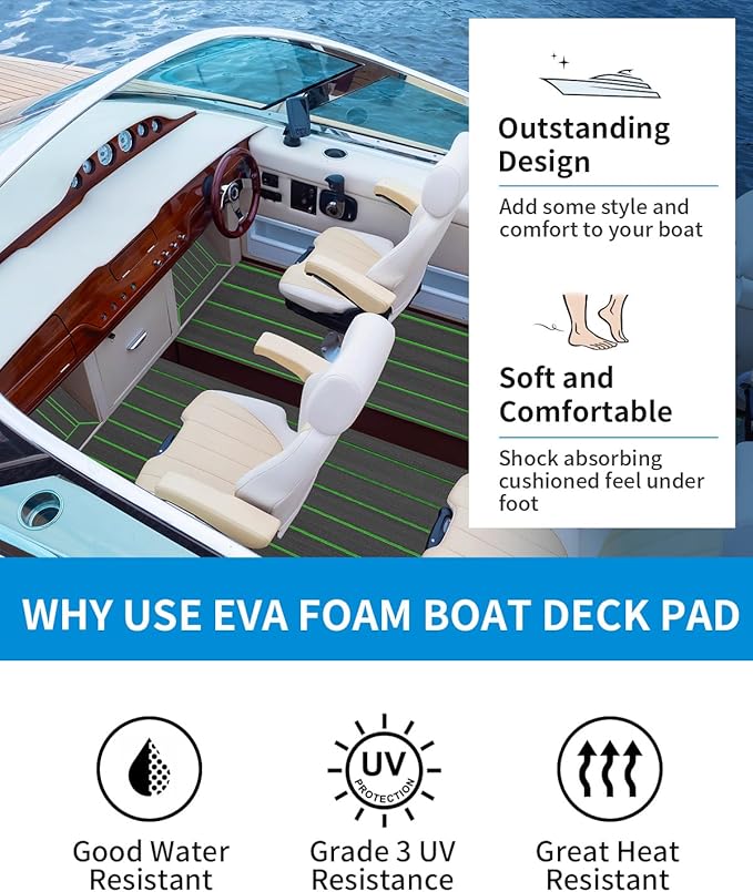 OCEANBROAD EVA Foam Boat Flooring with 3M Adhesive Backing Marine Self-Adhesive Decking 96''x45.6''/36''/28.8''/16.8'', 48''x16.8'' Faux Teak Sheet for Jon Boats Swim Platform Helm Pad RV Floor