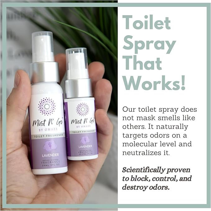 Mist N’ Go by Omaze Travel Bathroom Spray for Toilet Spray Odor Eliminator - Travel Toilet Spray for Bathroom Air Freshener Spray for Bathroom Deodorizer - Lavender Regular Size (2oz x1)