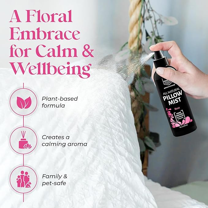 Aromasong Rose Pillow Spray for Sleeping - All Natural Calming Linen & Bedtime Sleep Mist for Deep Sleep - Pillow Spray Aromatherapy with Botanical Essential Oils for Relaxing Stress