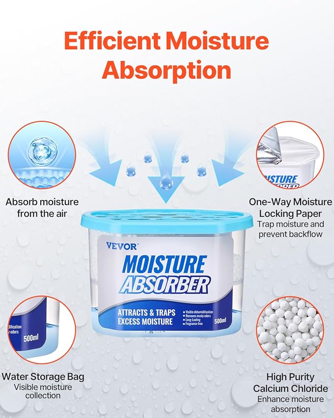 VEVOR Moisture Absorber Boxes, 10.8 oz Humidity Absorber Boxes(6 Packs), Fragrance Free Dehumidifier Attracts Extra Moisture from Your Bathroom, Closet, and Kitchen