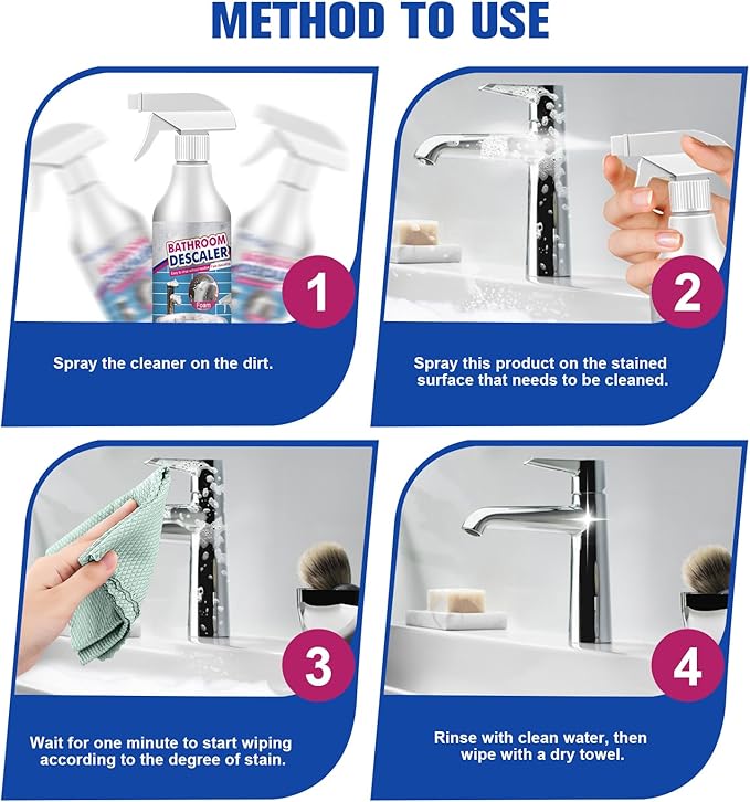 2Pcs Bathroom Descaler Cleaner Spray, Bathroom Foam Cleaner Spray, Multipurpose Bath-room Bubble Stubborn Stains Cleaner Foam Spray for Bath-room Toilet Bath Shower Glass Sink Clean