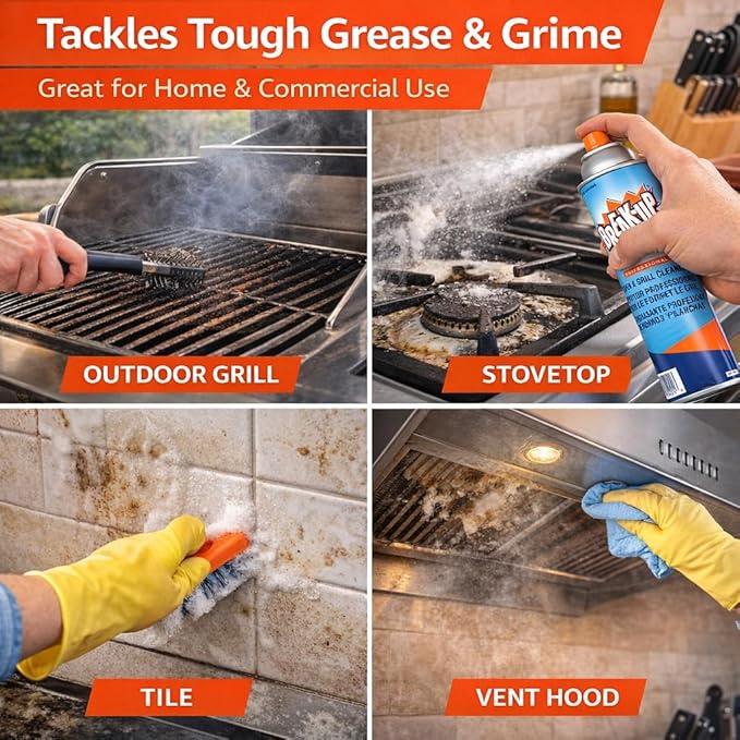 Diversey Break-Up Professional Oven & Grill Cleaner, Heavy Duty Grease Remover for Grill Grates, Ovens, Flat Tops & Vent Hoods, 19 oz Aerosol Spray, Pack of 6