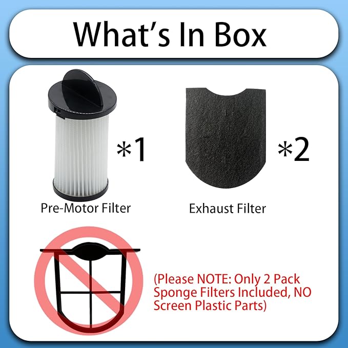 Vacuum Filter for Eye-Vac Series, 1 Pack Pre-Motor & 2 Pack Exhaust Filters, Compatible with Part # EV-PMF & EV-EF