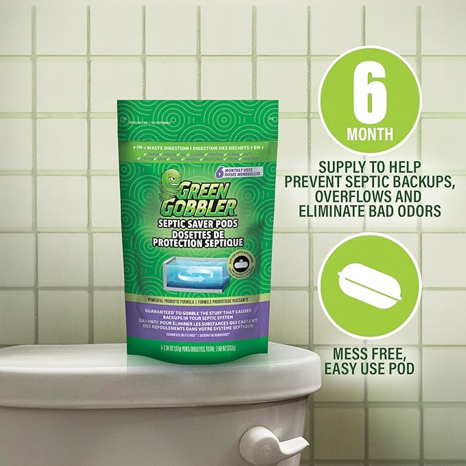 Green Gobbler Septic Tank Treatment Packets, 12 Month Supply - Powerful Natural Bacterial & Enzymes to Prevent Costly Septic Issues, Back-Ups, Foul Odor