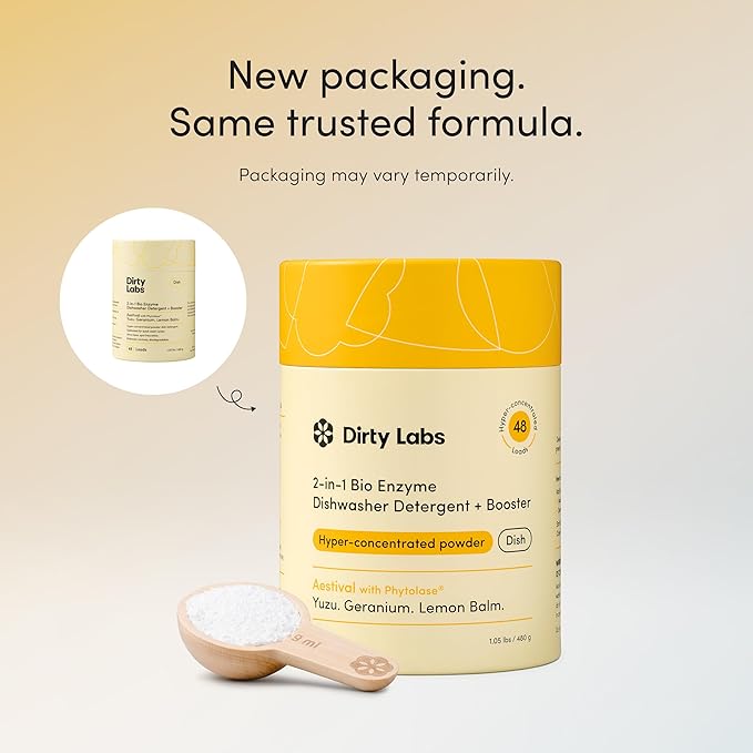 Dirty Labs | Dishwasher Detergent and Booster | Aestival Scent | 48 Loads (1 lb) | Ultra Clean, Spot Free, Quick Wash Optimized | Hyper Concentrated