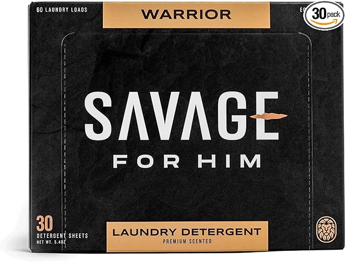 Premium Scented Laundry Sheets - Warrior Scent - No Plastic Jug - Compact & Travel-Friendly - 30 Sheets (60 Loads)