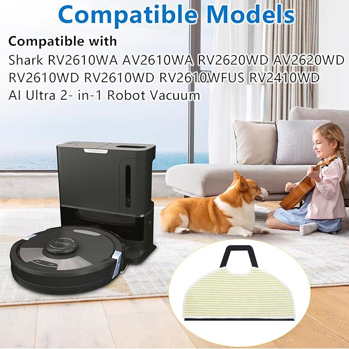 6 Mop Pads Compatible with Shark RV2610WA AV2610WA RV2620WA RV2410WD AI Ultra Robot Vacuum Mop Pads,2- in-1 Matrix Clean Robot Vacuum Models 6 Mop Pads, 2 Filter, 4 Side Brush