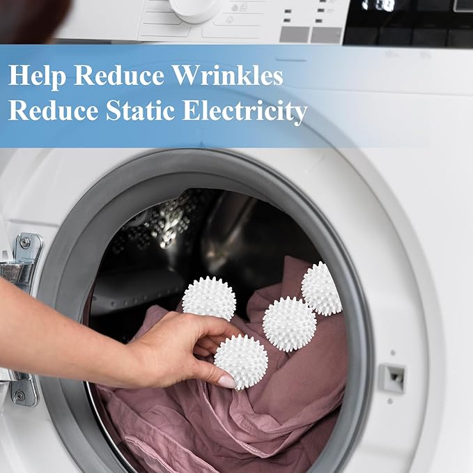 6 Pack Laundry Balls for Dryer, Dryer Balls Laundry Reusable, Dryer Ball Plastic Pellet Packs for Fabric Soften, Reduce Wrinkle and Less Static Cling-White