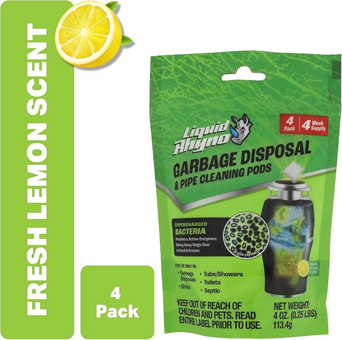 Danco Liquid Rhyno Garbage Disposal Cleaning Pods, Deodorizes and Eliminates Foul Disposer Odors, 4-Pack (12110)