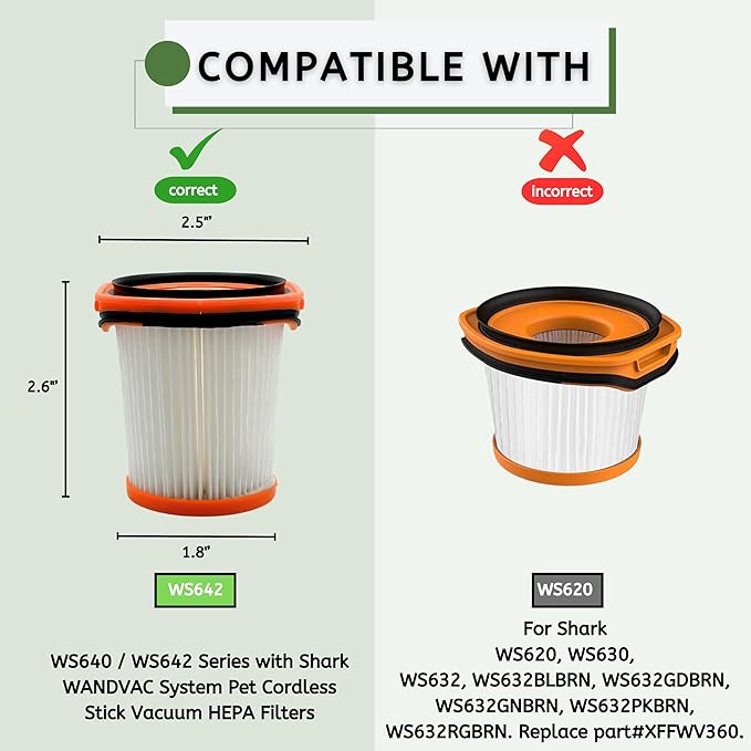 Nispira WS642AE WS640AE HEPA Filter Replacement for Shark Vacuum Wandvac Self-Empty System Ultra-Lightweight Powerful Cordless Stick, 3 Packs