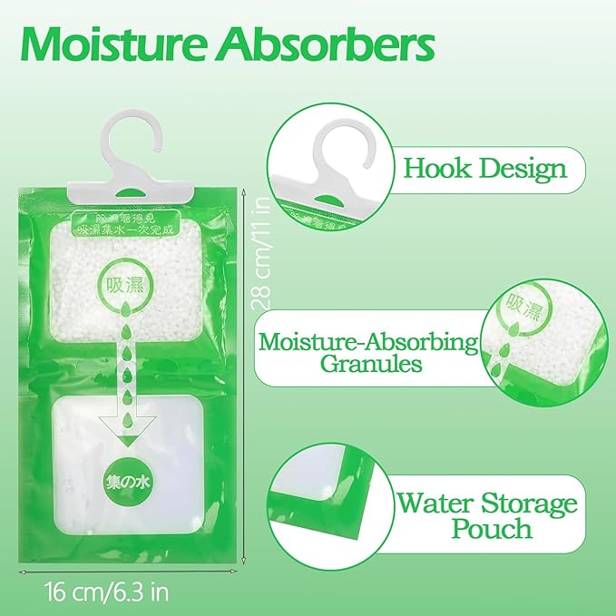 Dehumidifier Bags 12 Pack，Moisture Absorbers for Closet,Humidity Packs, Humidity Absorber in Wardrobes, Bedrooms, Bathrooms