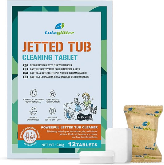 Jetted Tub Cleaner Bathtub Tabs 12 Cleaning Tablets Compatible with Whirlpool Spa Bath System Jets Whirl Tubs Removes Scale Residue 1 Year Supply