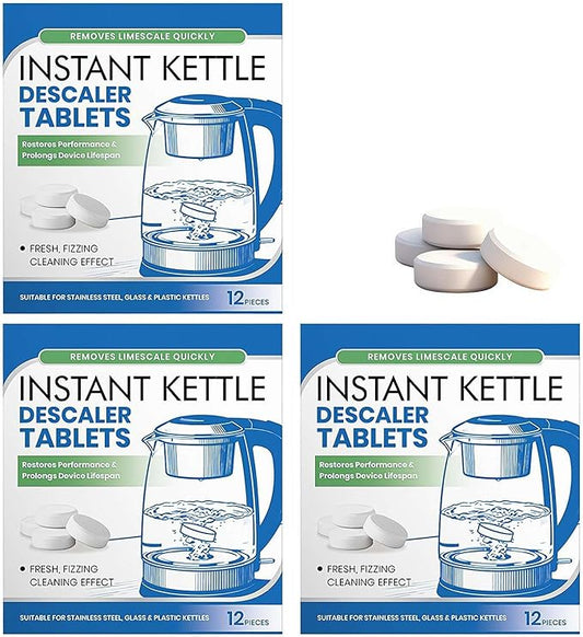 Kettle Descaler Tablet,12/36 Packs Powerful Limescale Removal,Efficient Water Bottle Cleaner Removes Hard Water Buildup,Limescale Remover Tablet For Kettles, Coffee Machines, Shower Heads (3pcs)