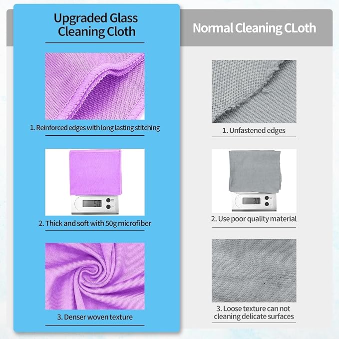 HOMERHYME Microfiber Cleaning Cloth - 6 Pack Glasses Cleaning Cloth, 16" x 14" Window Cleaning Rags, Streak Free Lint Free Polishing Cloths Wipes for Eye Glass, Stainless Steel, Windshield, Purple