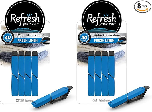 Refresh Your Car Air Freshener, Odor Eliminator, Set of 4 Auto Vent Sticks, Fresh Linen Scent, Refresh Your Car (Pack of 2)