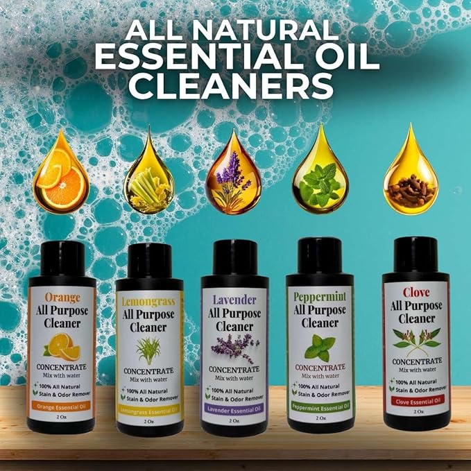 All Purpose Cleaner Concentrate Discovery Variety Pack, Try All 5 Scents Clove, Lavender, Lemongrass, Orange, Peppermint, Makes 5 Spray Bottles, Natural Multi-Surface Cleaner