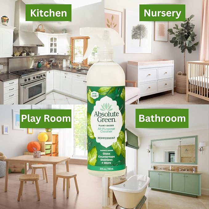 Absolute Green All Purpose Cleaner Spray, Non-Toxic, Kitchen, Bathroom, Countertop, Windows, Safe around Kids and Pets, Natural Peppermint Scent, 25 oz (1 Pack)