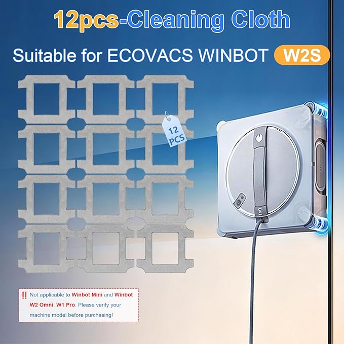 Cleaning Rag for ECOVACS WINBOT W2S/ W2S Omni Window Cleaning Robot, Washable and Reusable W2S Mop Pad Accessories 12 Pcs