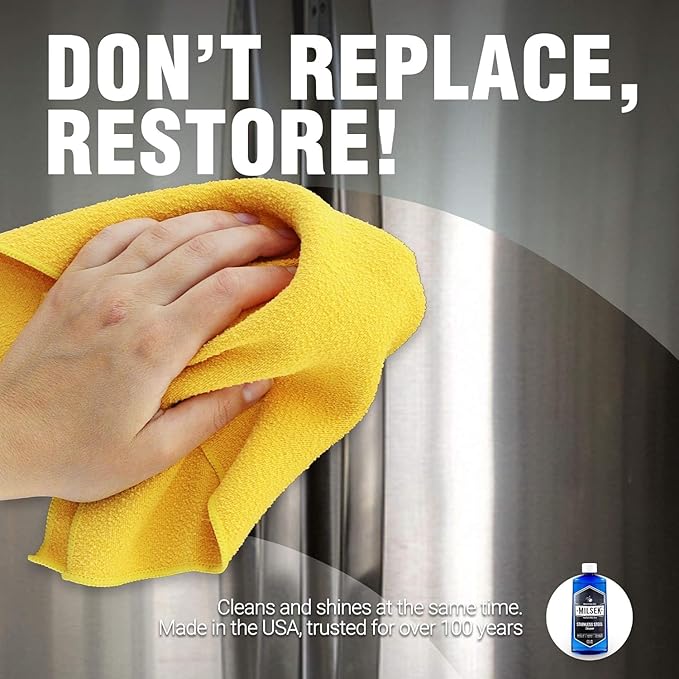 Milsek Stainless Steel Cleaner - Multipurpose Cleaning Supplies for Home and Kitchen Appliances, Sink, Stovetop, Dishwasher, Microwaves and Refrigerators - 12 Fl Oz (Pack of 1)
