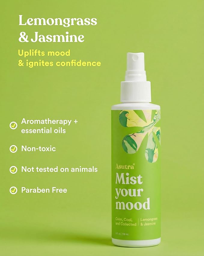 Asutra, Premium Aromatherapy Mist, Calm, Cool, Collected, 100% All Natural, Room and Body Mist, Linen and Pillow Mist, Essential Oil Blend, Lemongrass and Jasmine, 100% Guaranteed