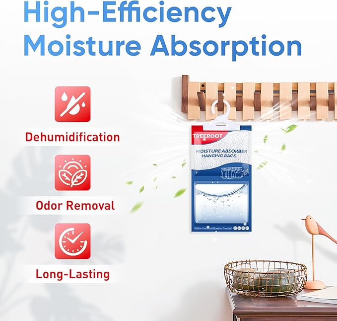 24 Pack Moisture Absorbers for Closet, 6.4OZ Hanging Closet Dehumidifier Bags, Hanging Humidity Absorber in Wardrobes, Kitchens and Bathrooms