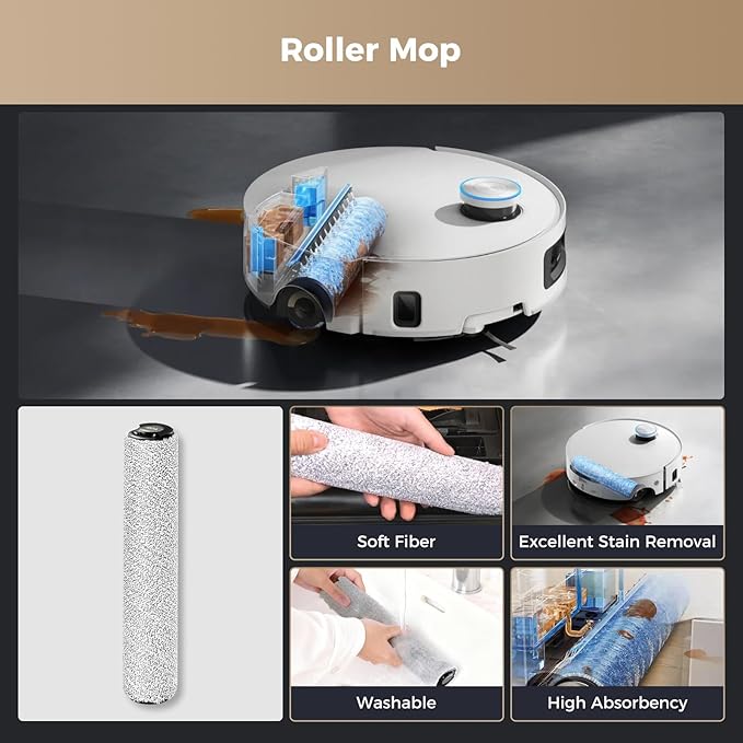 22PCS Aqua10 Roller Accessories Sets for Dreame Aqua10 Roller/Aqua10 Ultra Roller Robot Vacuum Cleaner: 2 Main Brushes 6 Dust Bags 6 Side Brushes 4 Filters 2 Roller Mops 1 Cleaning Brush 1 Screwdriver