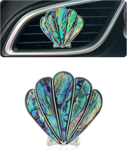Seashell Car Decor,Coastal Car Air Freshener,Iridescent Abalone Seashell Air Vent Clips,Ocean Themed Car Interior Dashboard Accessories,Girly Refillable Diffuser