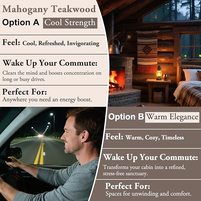 Hanging Car Air Freshener, 2-Pack Car Essential Oil Diffuser, Hanging Air Freshener with Plant-Based Scents, Long Lasting & Non-Toxic for Auto Perfume Odor Eliminator | Invigorating Teakwood