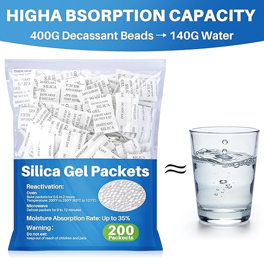 Sukh 200PCS 2Gram Desiccant Silica Gel Packets - Rechargeable Desiccant Packs,Silica Gel Desiccant Beads,Silica Packets for Storage,Moisture Absorbers for Electronics,Closet,Jewelry,Shoes,Clothes