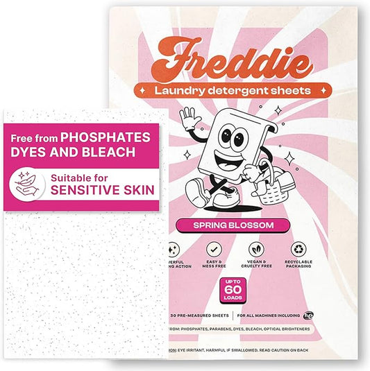 Freddie Laundry Detergent Sheets - Recyclable Packaging - No Mess Strips - 60 Loads - Floral Spring Blossom Scent