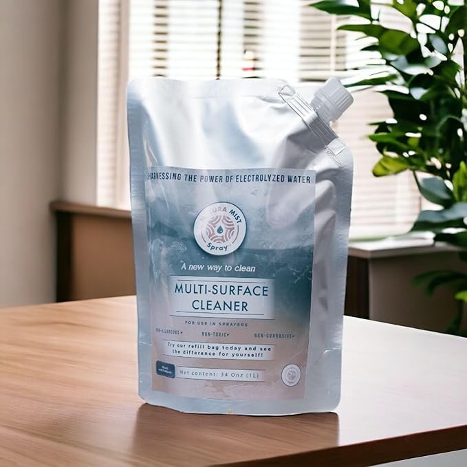 Multi-Surface Cleaner (Refill Bag 1 Liter) - Electrolyzed Water Cleaner - Home and Kitchen Cleaning - Non-Toxic and Effective Cleaner to Remove Dirt & Grime, 1 Liter