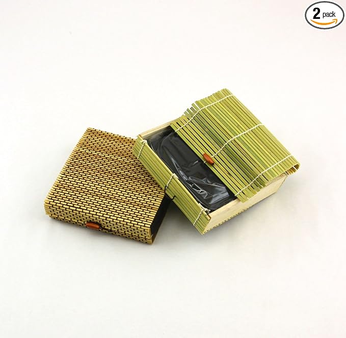 BambooMN Granulated Bamboo Charcoal Odor Absorber Bag in Decorative 6.5" x 6.25" x 1.75" Green and Brown Box, 2 Sets