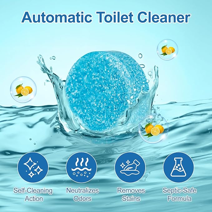 Automatic Toilet Bowl Cleaner Tablets,Blue toilet seat, Descale & Deodorize, Septic-Safe, Continuous Cleaning, Fresh Scent, Drop-In Tank Cleaner effective to use Works with Toilets 50 Pack-Fresh Scent