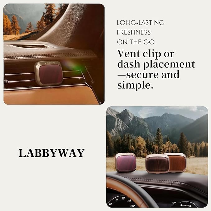 Labbyway Car Air Freshener with Refills-Vent Clip Starter Kit-Scent Diffuser for Car-Includes Fruit/Plants Scented Refills-Earthy Red-Brown