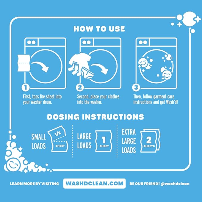 Wash'd Laundry Detergent Sheets - 100 Loads - Non Toxic Stain Fighting Enzymes - Plastic Free Travel Friendly Drawer Box - Fresh Scent