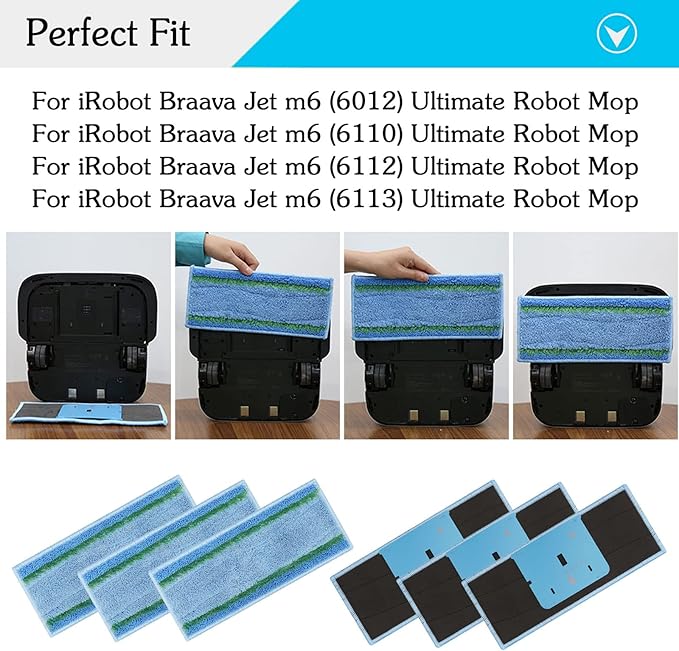 Extolife 8 Pack M6 Mopping Wet Pads for iRobot Braava Jet m6 (6110) (6012) (6112) (6113) Ultimate Robot Mop, Washable and Reusable Microfiber Deep Clean Wet Pads