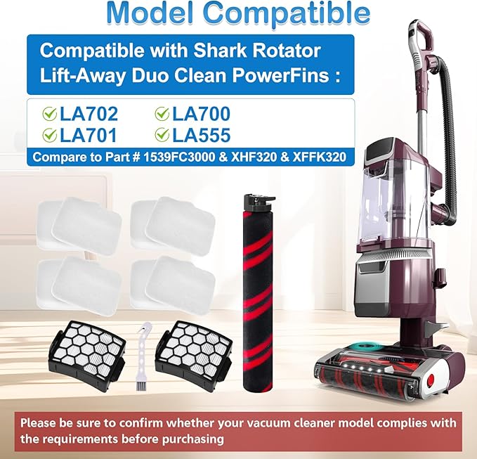 LA702 LA700 LA555 Brush Roller Filter Replacement Compatible with Shark Rotator Lift-Away Duo Clean PowerFins LA702 LA700 LA701 Upright Vacuum Cleaner Accessories Parts 1539FC3000 XHF320 XFFK320