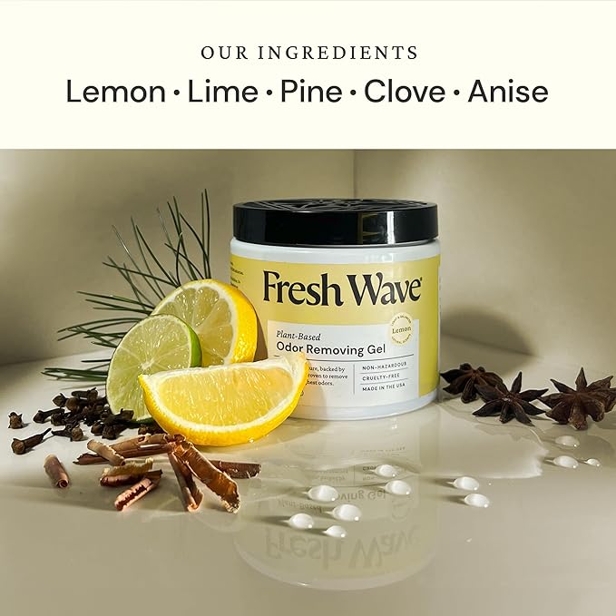 Fresh Wave Lemon Odor Removing Gel, 15 oz., Pack of 4 - Safer Odor Absorbers for Home, Natural Plant-Based Odor Eliminator, Every 15 oz. lasts 30-60 Days, For Cooking, Trash & Pets