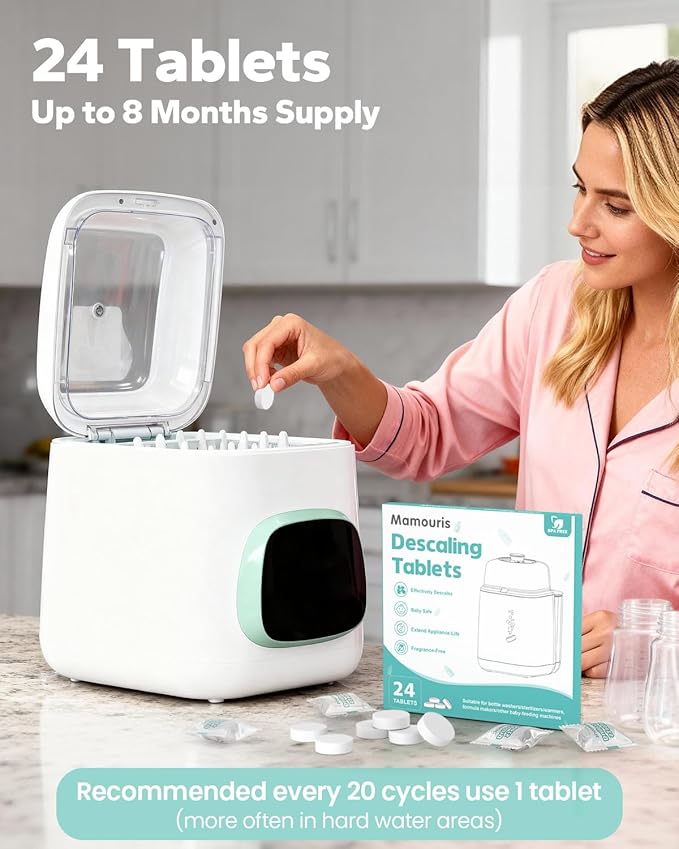 Descaling Tablets for Baby Bottle Washer, Compatible with Baby Brezza, Momcozy, Papablic Bottle Washer, Warmer, Sterilizer & Formula Maker, 24 Count Detergent Tablets